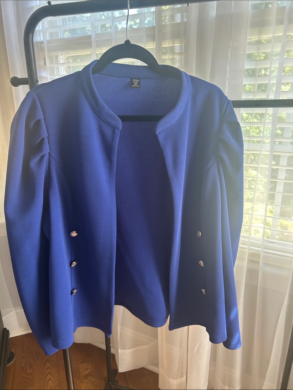 SHEIN Cobalt Blue Open-Front Knit Blazer with Decorative Buttons